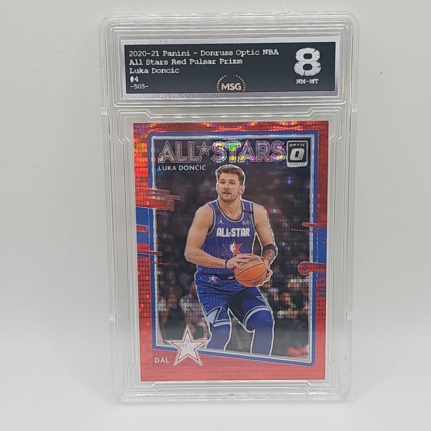 2020-21 LUKA DONCIC DONRUSS OPTIC NBA #4 ALL STARS RED PULSAR LAKERS GRADED 8