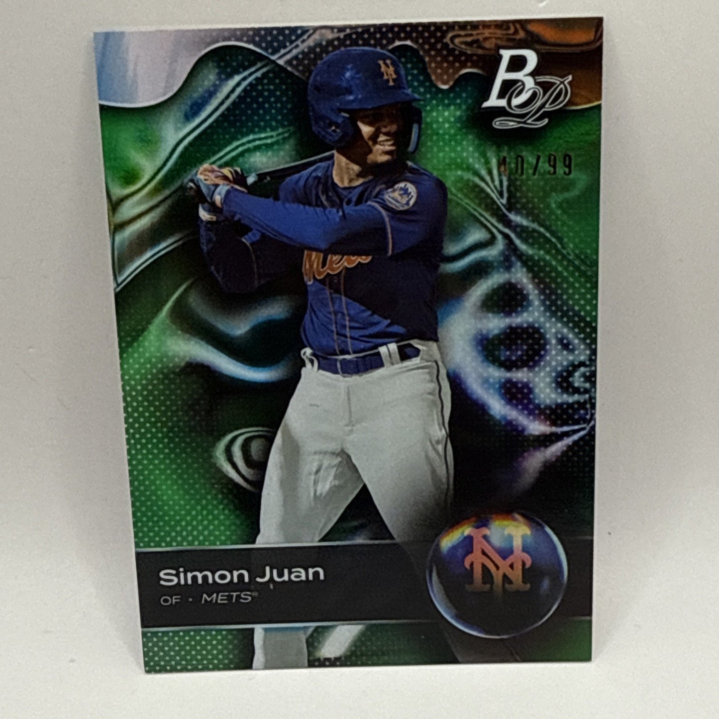 2023 Bowman Platinum SIMON JUAN GREEN ICE PARALLEL METS /99 TBP-56 RC