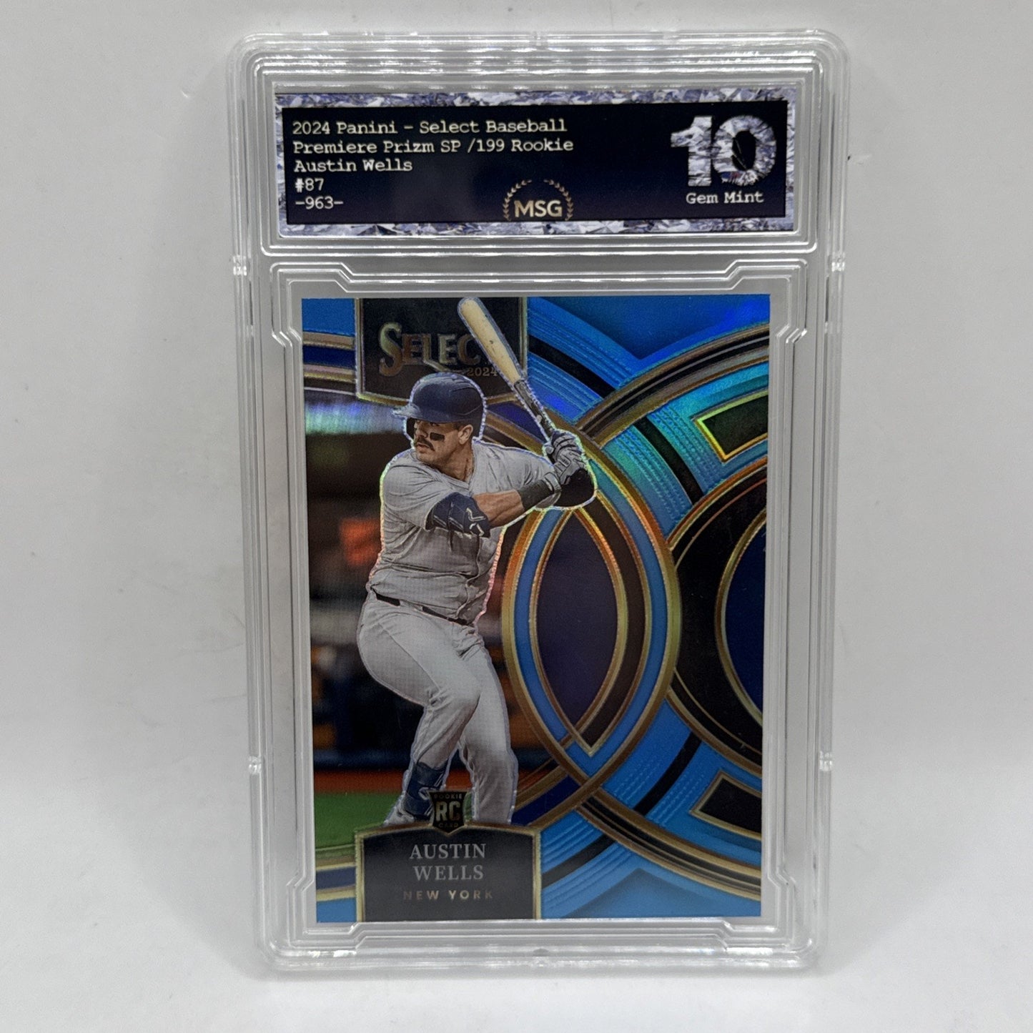2024 Panini Premier Level Rookie RC Blue Prizm /199 Austin Wells #87 Graded 10
