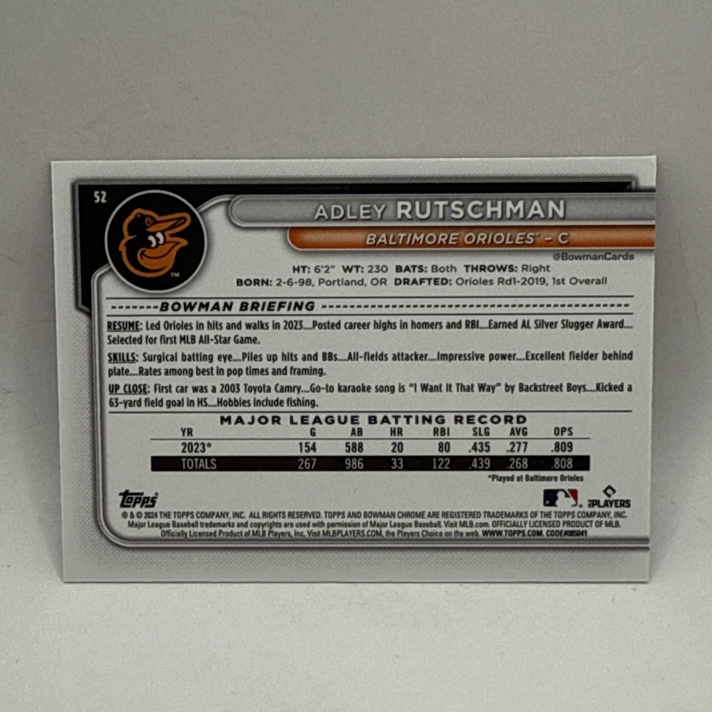 2024 Bowman Chrome Adley Rutschman Fuchsia Refractor /299 Orioles