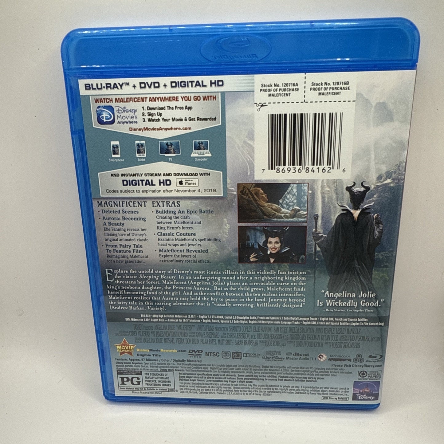 MALEFICENT (Blu-ray/DVD, 2014, 2-Disc Set) Angelina Jolie Disney Movie