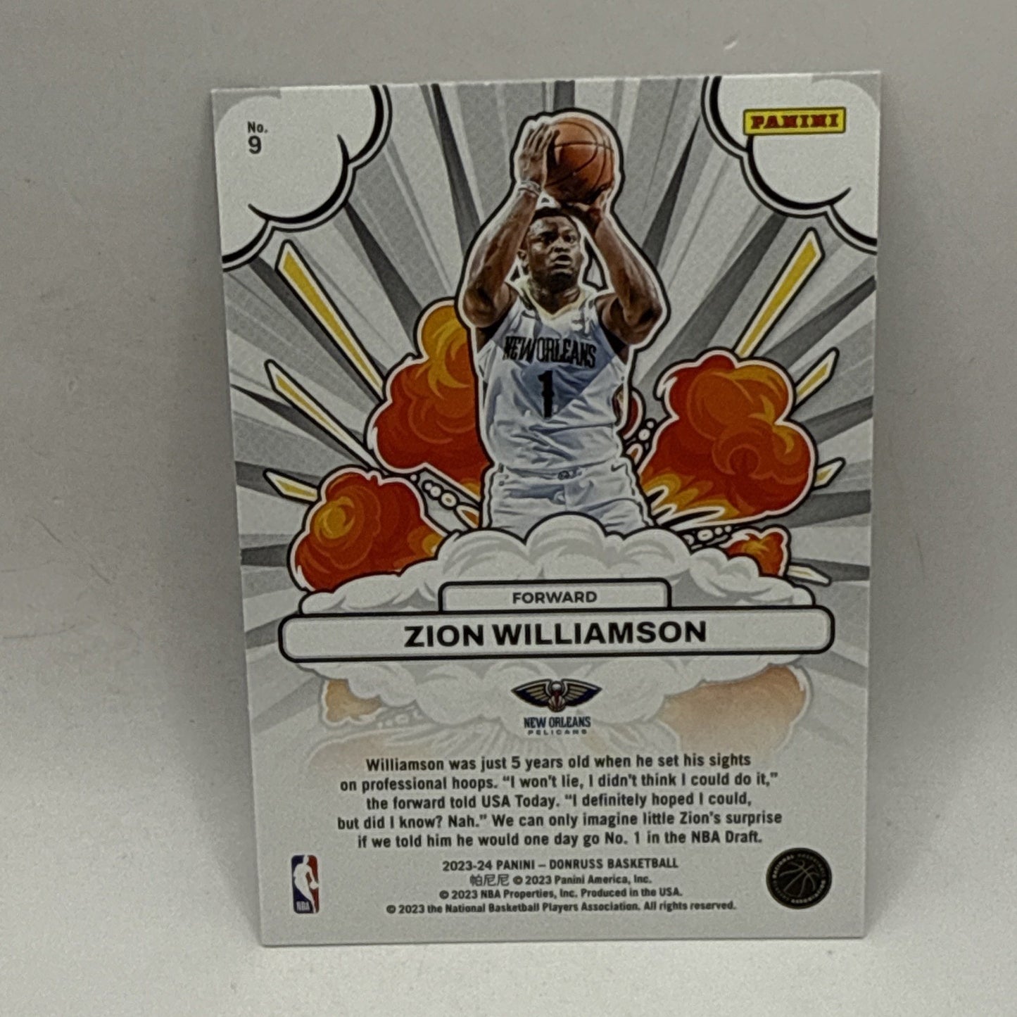 2023-24 Donruss BOMB Squad #9 Zion Williamson PELICANS! NBA Card