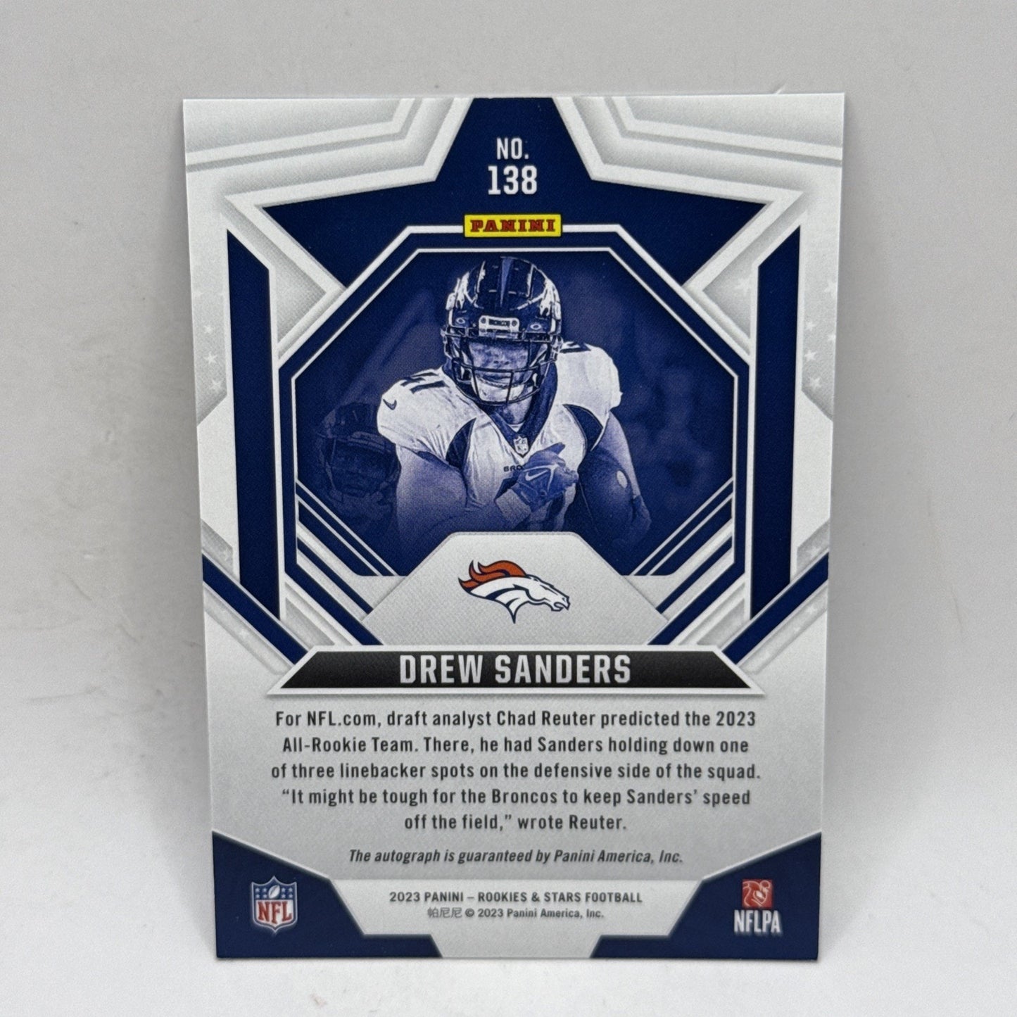 2023 Panini Rookies & Stars Drew Sanders Longevity Signatures RC Auto /299 #138