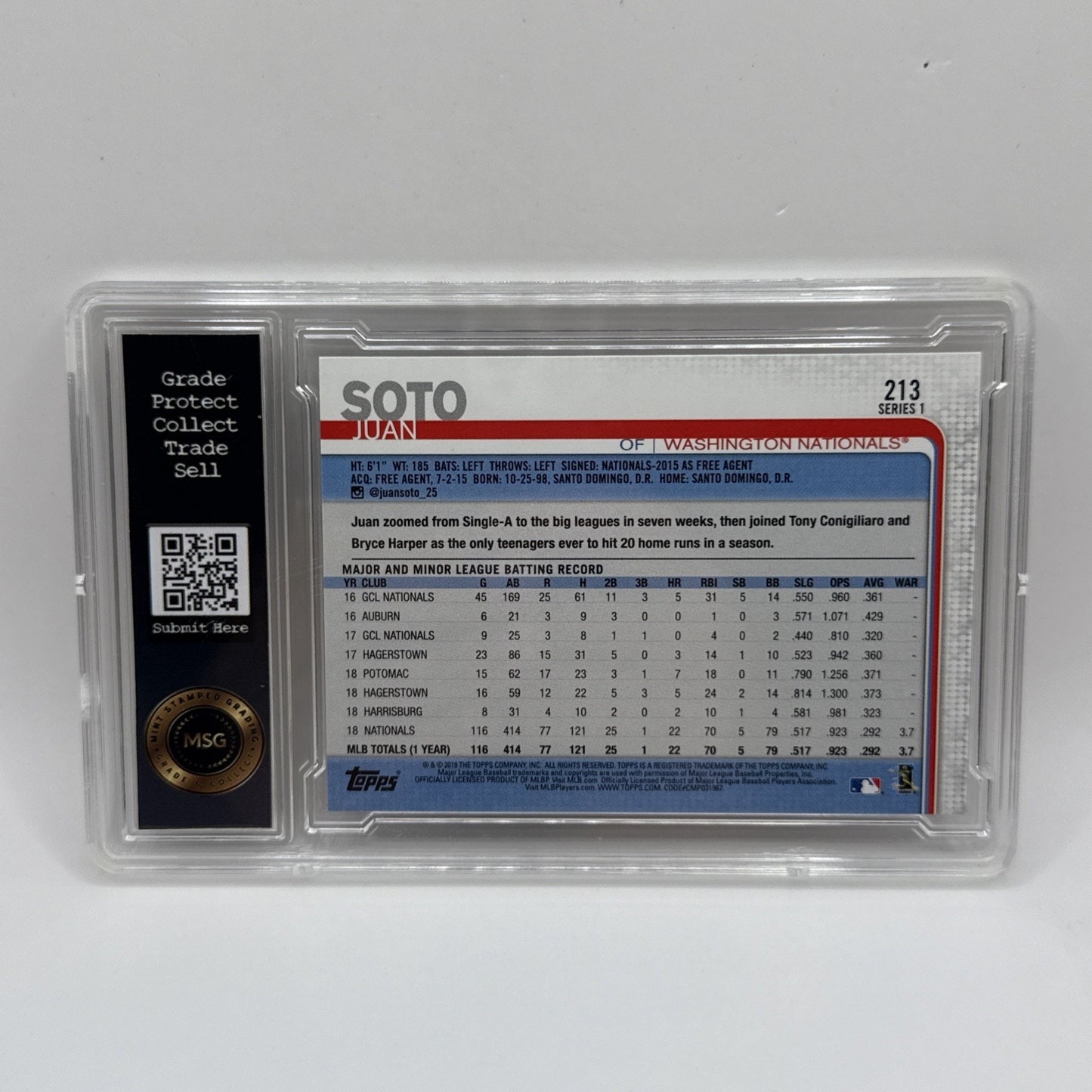 2019 Topps Juan Soto RC With Sunglasses Image Variation RC Gold Cup Graded 9