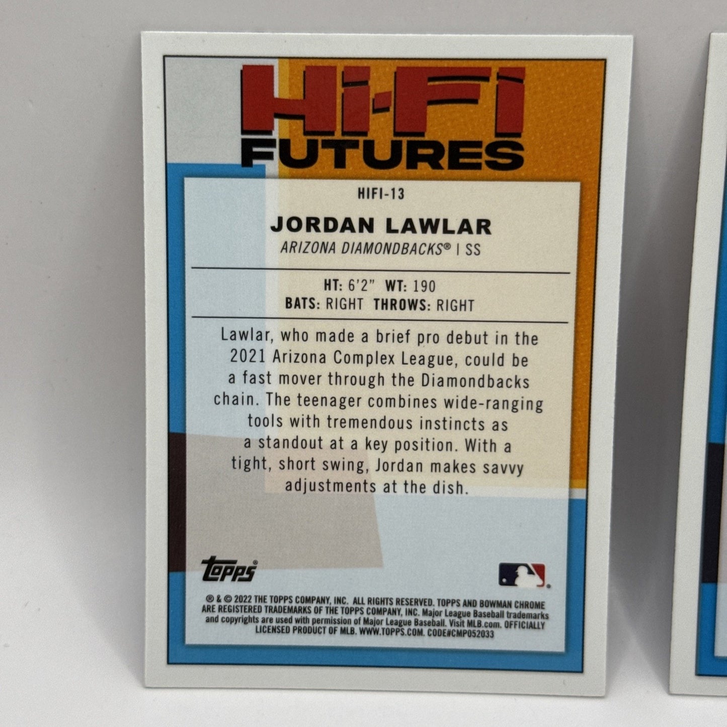 2022 Bowman Chrome Mojo Refractor Jordan Lawlar Hi-Fi Futures Arizona RC