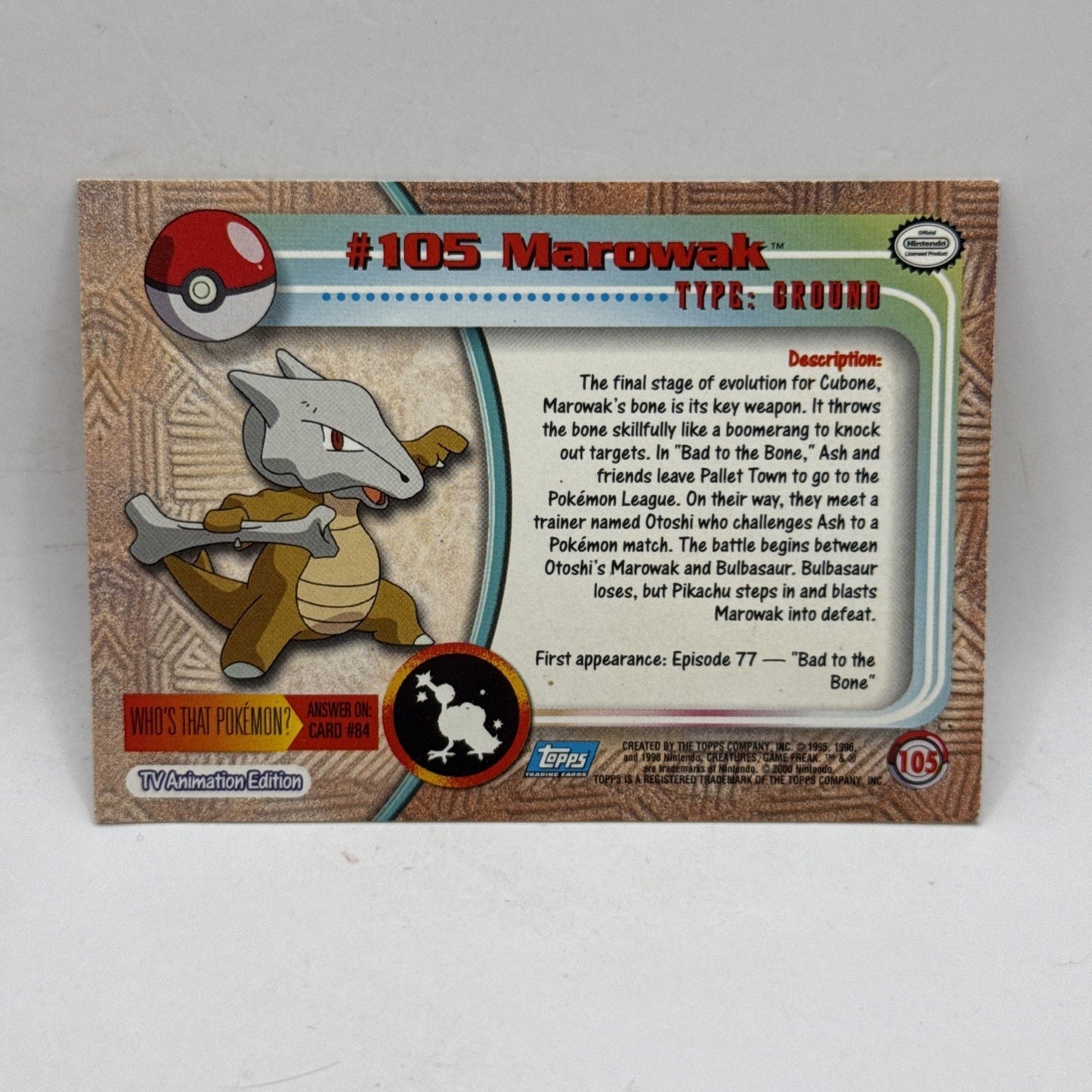 Topps Pokemon Trading Card Game TCG WOTC 1st Edition Series 2 Marowak HP Card