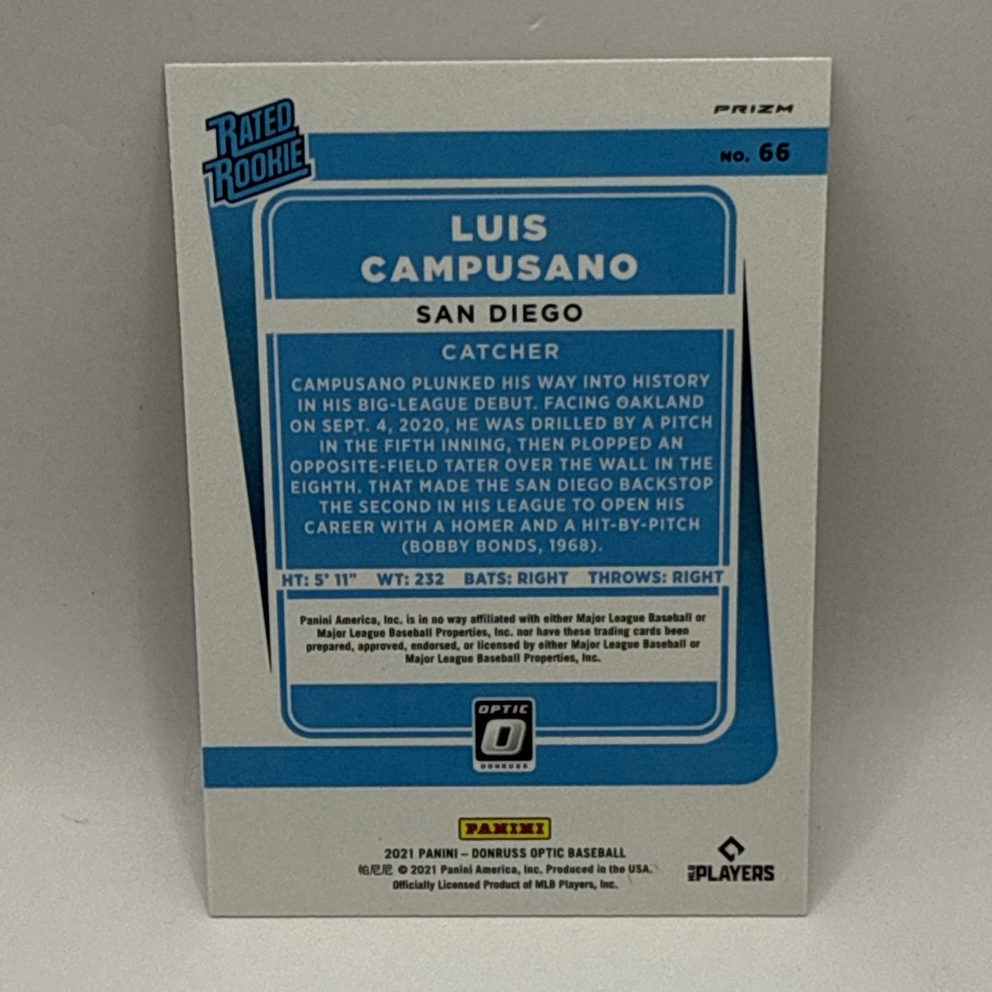2021 Donruss Optic Luis Campusano Rated Rookie Prizm Holo #66 San Diego Padres