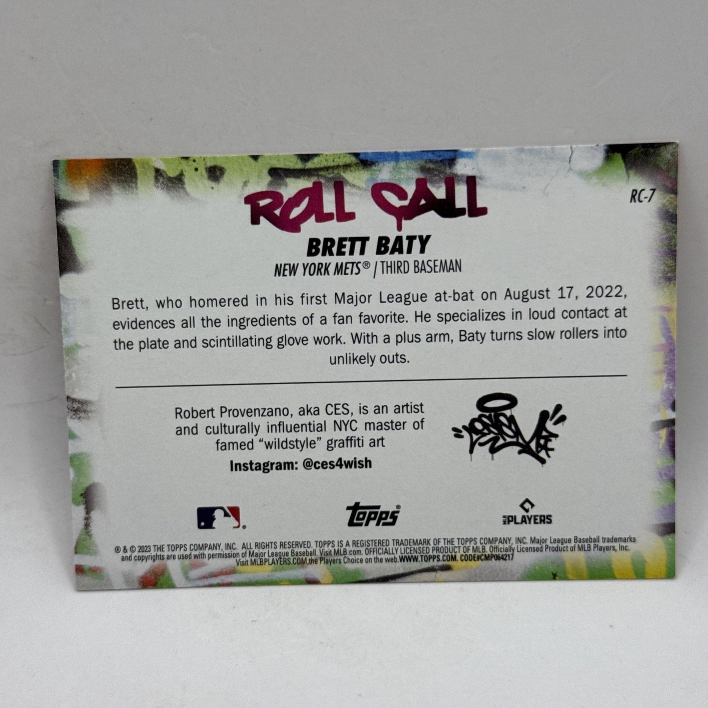 2023 Topps Big League Brett Baty RC Rookie Hello My Name Is Roll Call RC-7 Mets