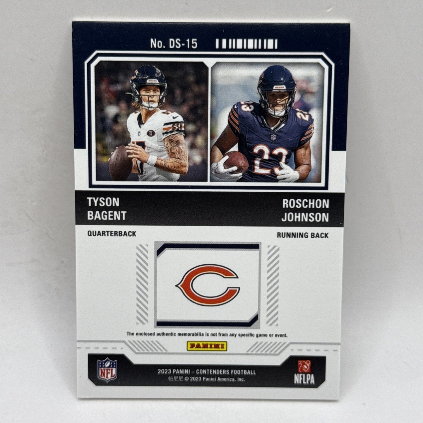 2023 Panini Contenders #DS-15 Tyson Bagent Roschon Johnson Dual Swatch