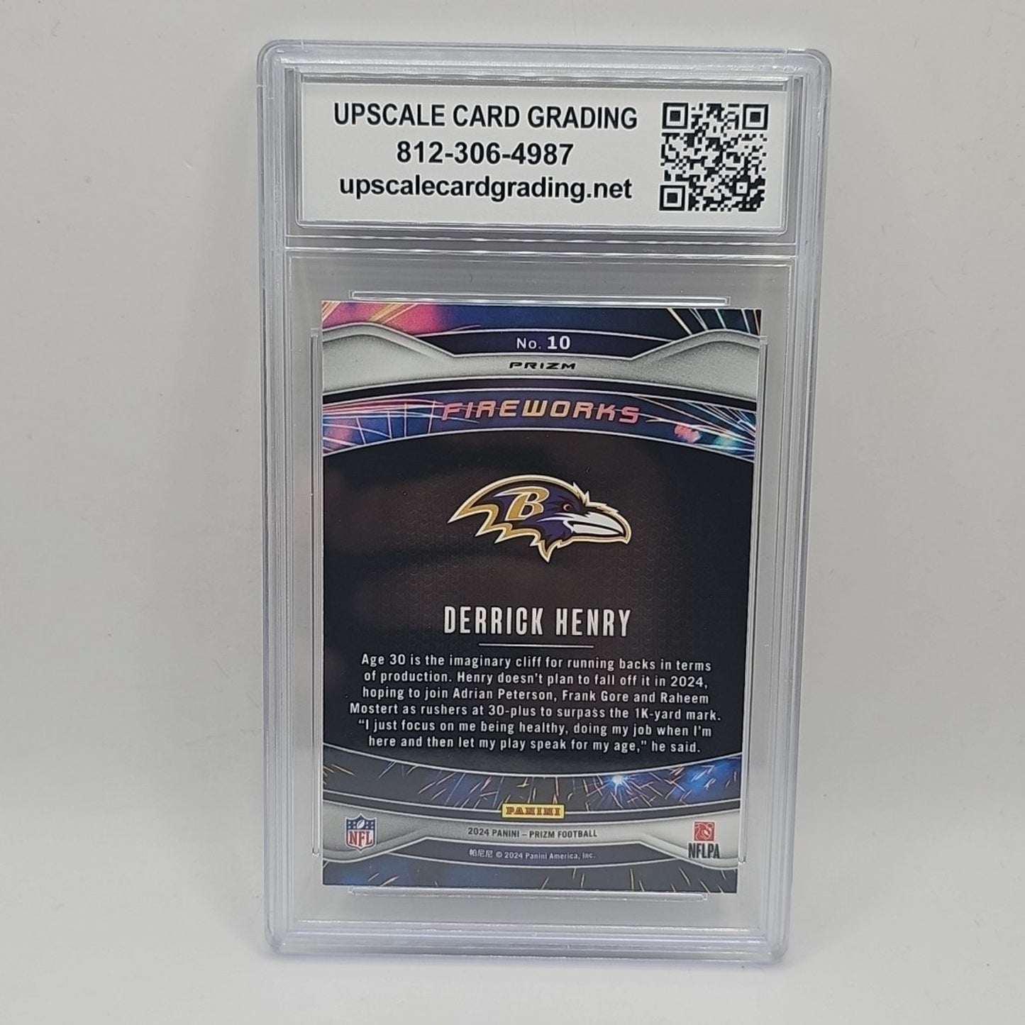 2024 Panini Prizm Derrick Henry Fireworks #10 Green Prizm Graded 9 NFL Ravens