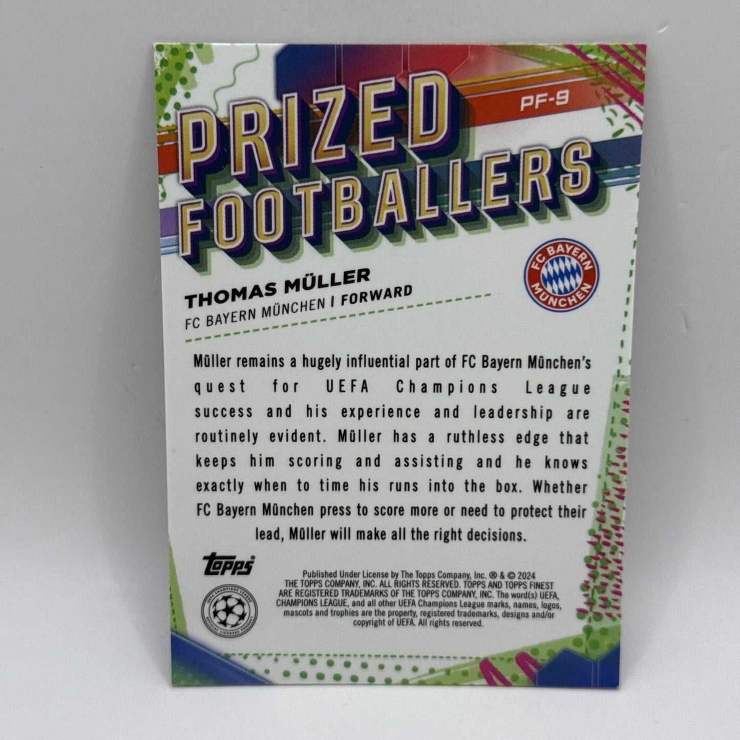 2023-24 Topps Finest UEFA Thomas Muller Prized Footballers PF-9 Bayern