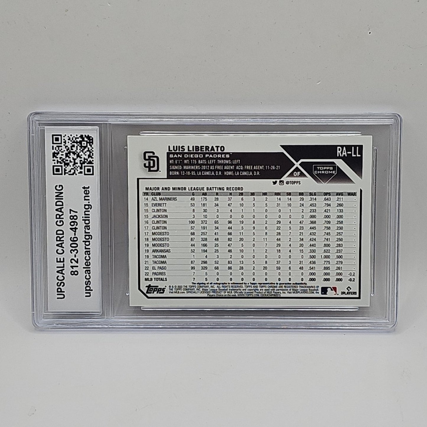 2023 Topps Chrome #RA-LL Luis Liberato RC Auto Gold Wave Refractor /50 Graded 10