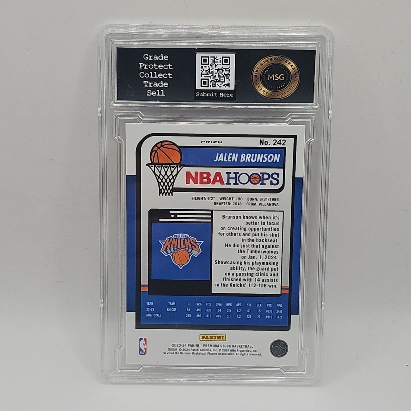 2023-24 Panini Premium Stock Cracked Ice Prizm Jalen Brunson New York Graded 9