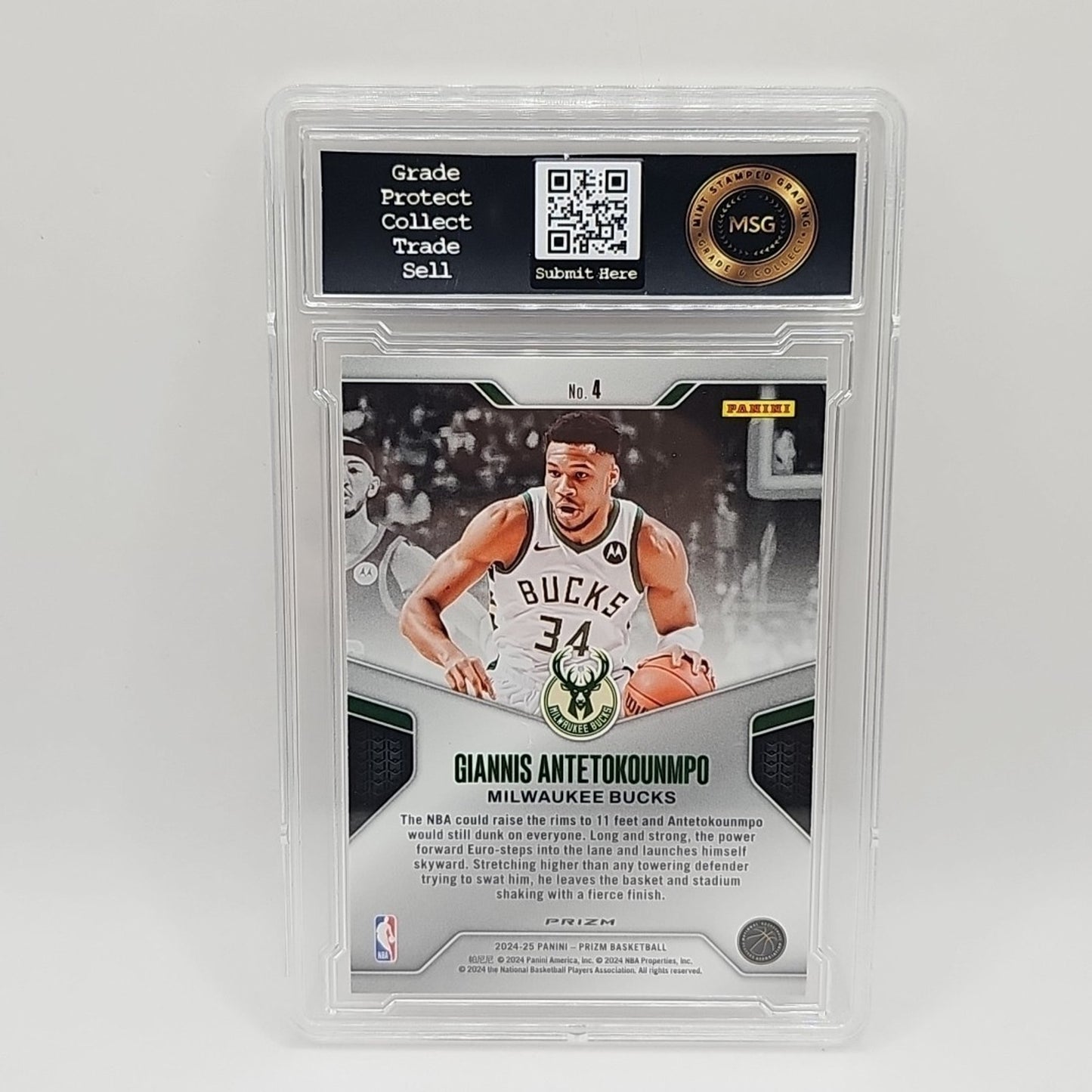 Giannis Antetokounmpo ~ 2024-25 Panini Prizm ~ Silver Prizm #4 Dominance Graded