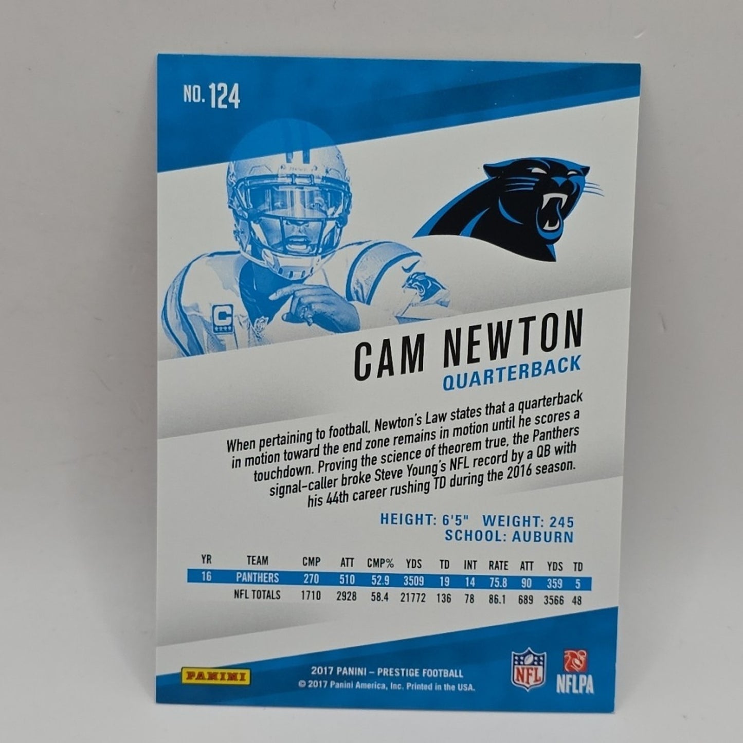 2017 Panini Prestige Xtra Points Green /150 Cam Newton #124 NFL Panthers