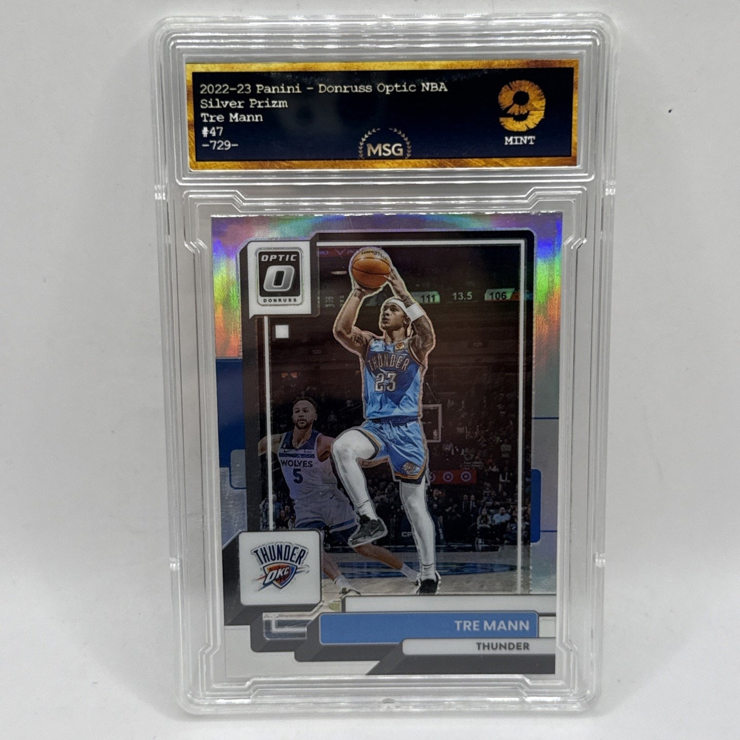 TRE MANN 2022-23 Donruss Optic Silver Prizm Oklahoma City Thunder #47 Graded 9