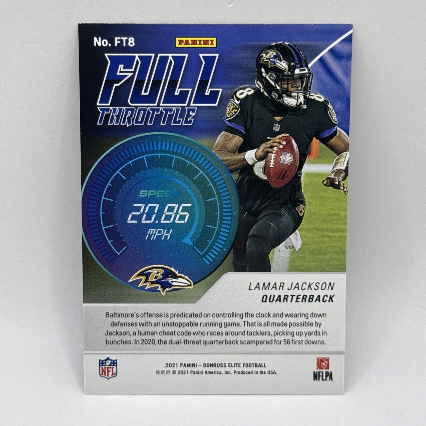 2021 Donruss ELITE Lamar Jackson FULL THROTTLE FT8 Pink Baltimore Ravens Card