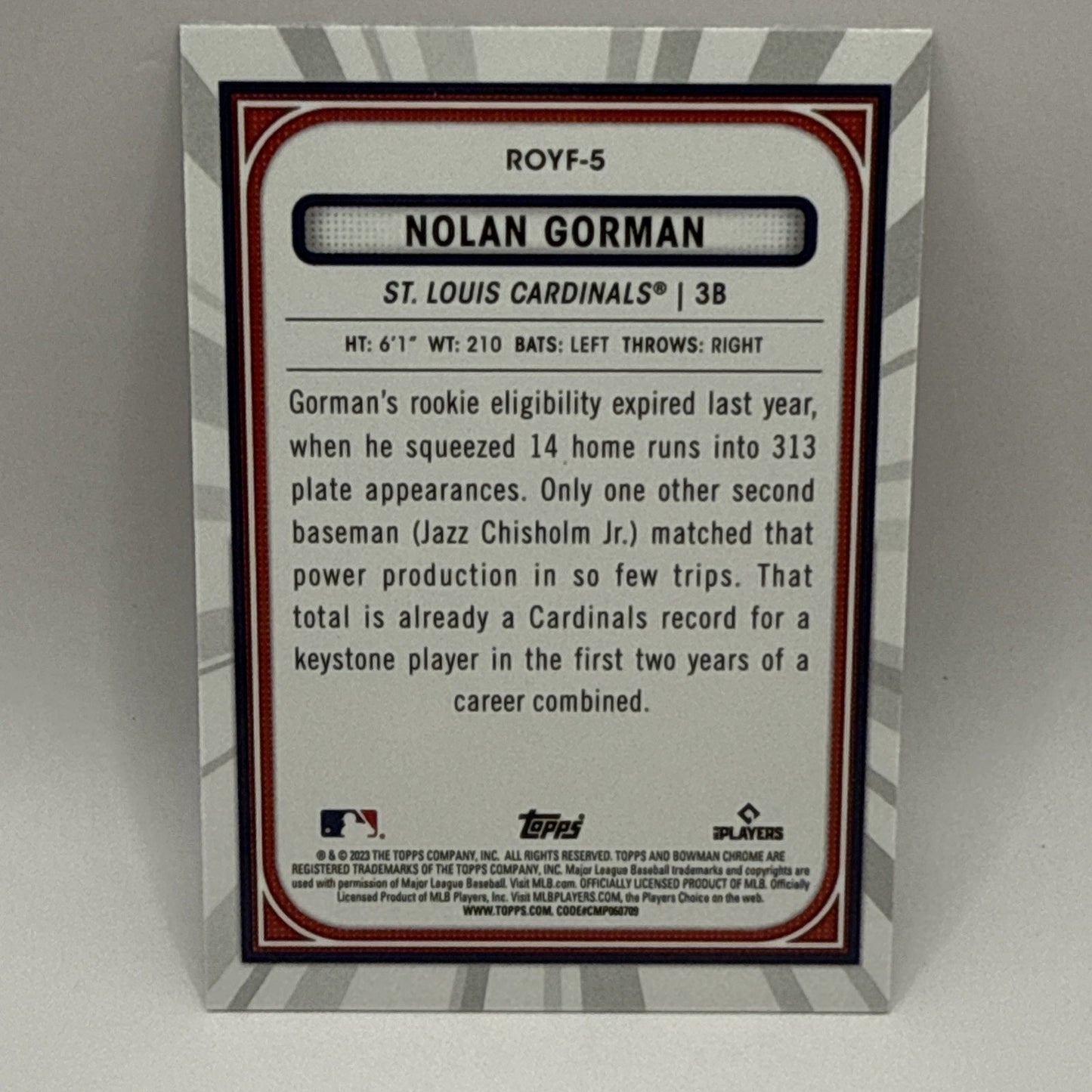 2023 Bowman Chrome Nolan Gorman RC Rookie of the Year Favorites #ROYF-5