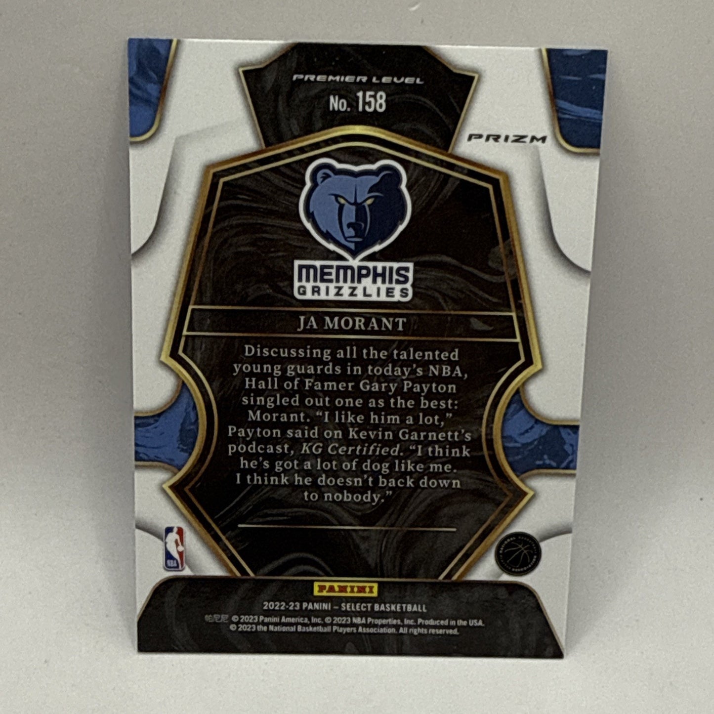 2022-23 Select JA MORANT Premier Level Blue Cracked Ice Prizm SP Grizzlies