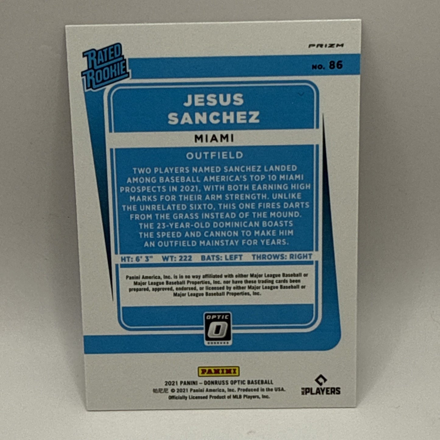 2021 Donruss Optic Rated Rookies #86 Jesus Sanchez - Miami Marlins Silver Holo