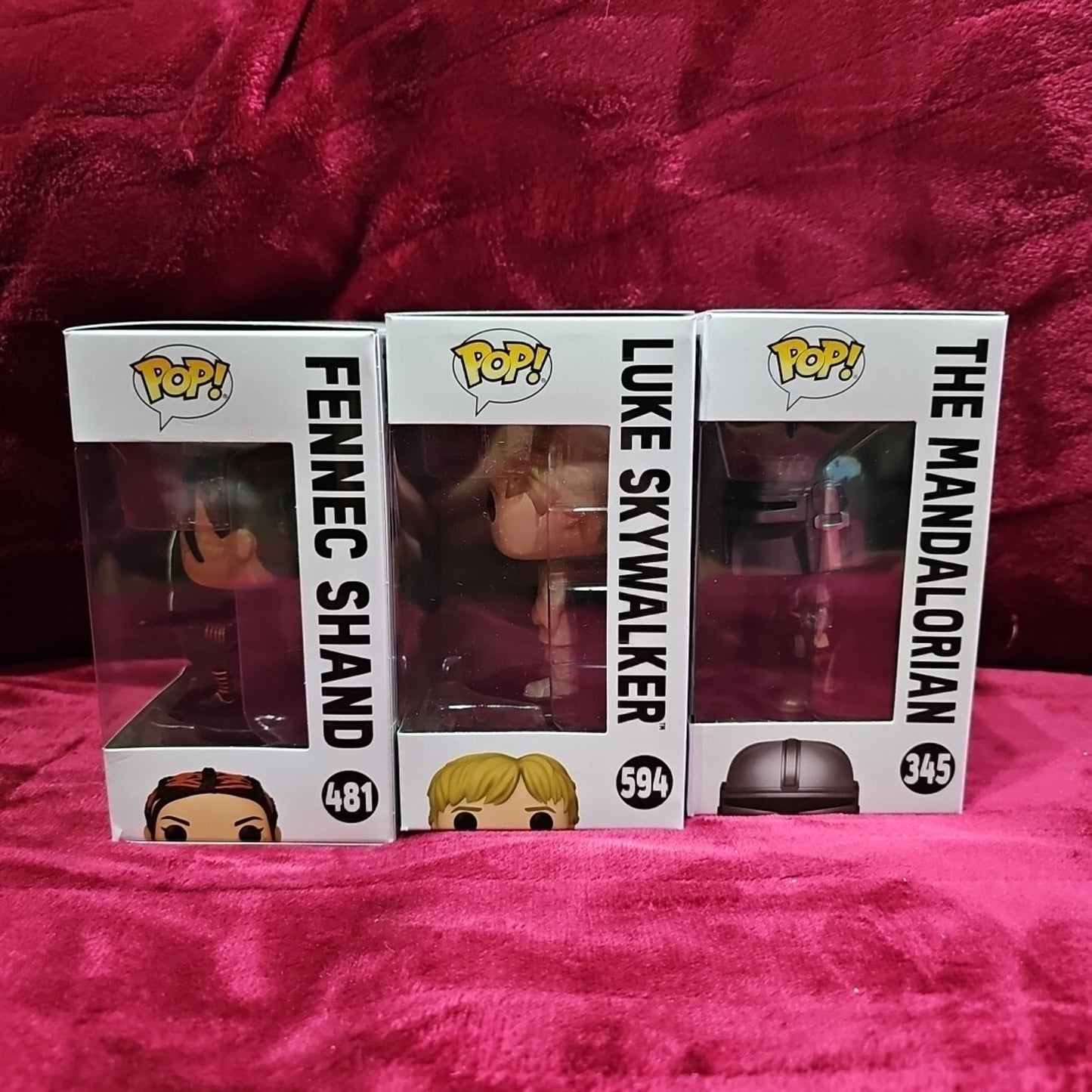 (3) Funko Pops Star Wars Luke Skywalker. Fennec Shand & The Mandalorian Lot