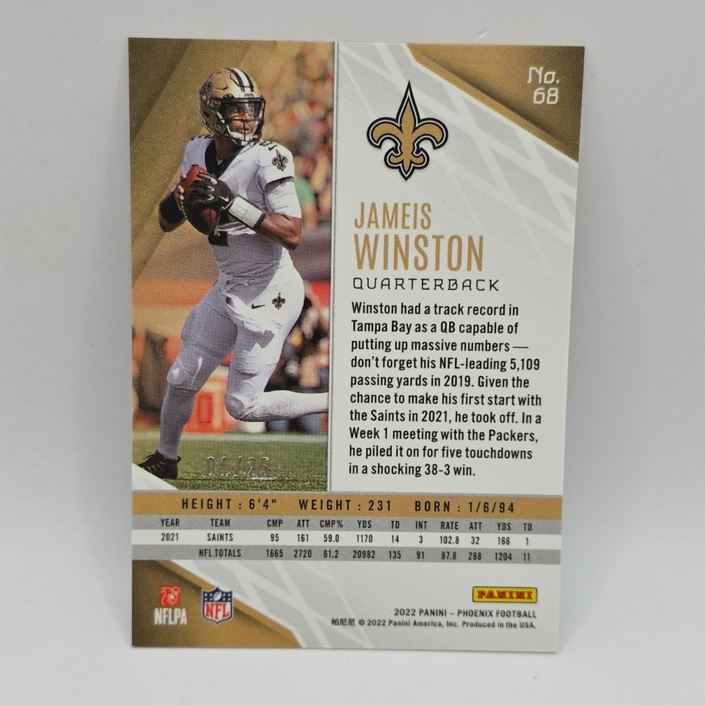 2022 Panini Phoenix JAMEIS WINSTON Green Lazer Prizm 01/25 Saints #68 1st Print