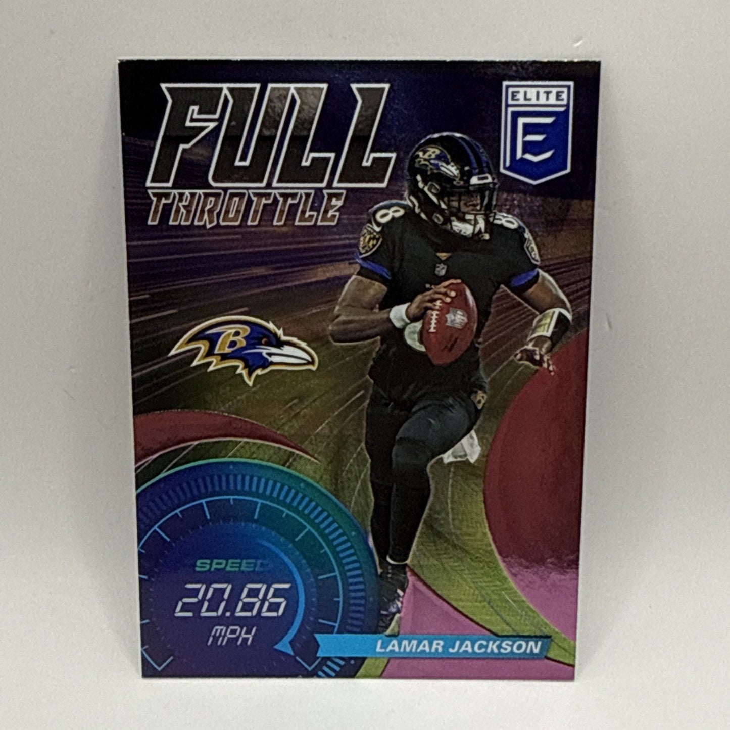 2021 Donruss ELITE Lamar Jackson FULL THROTTLE FT8 Pink Baltimore Ravens Card