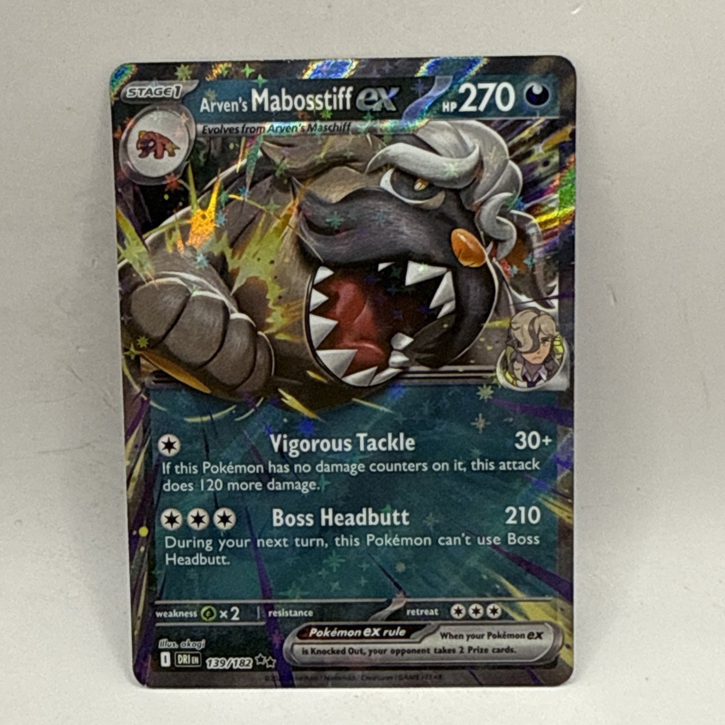 Pokemon Arven's Mabosstiff EX Double Rare Card 139/182 Destined Rivals Series NM