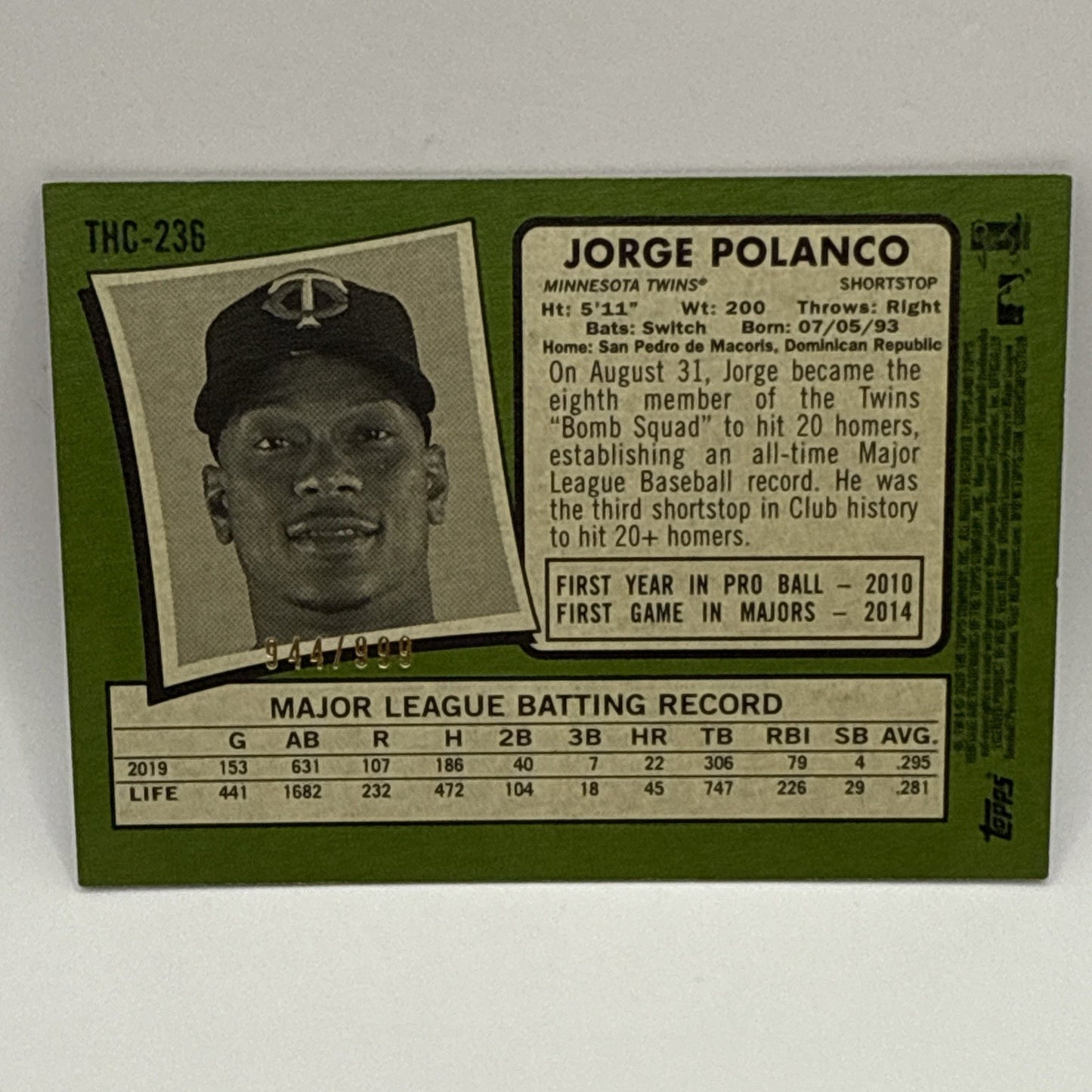 D41897 2020 Topps Heritage Chrome #THC236 Jorge Polanco /999 MLB