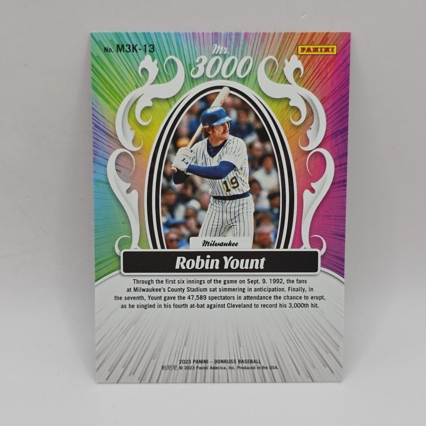 2023 Donruss Mr. 3000 Club Rapture Parallel Card of Robin Yount - Brewers