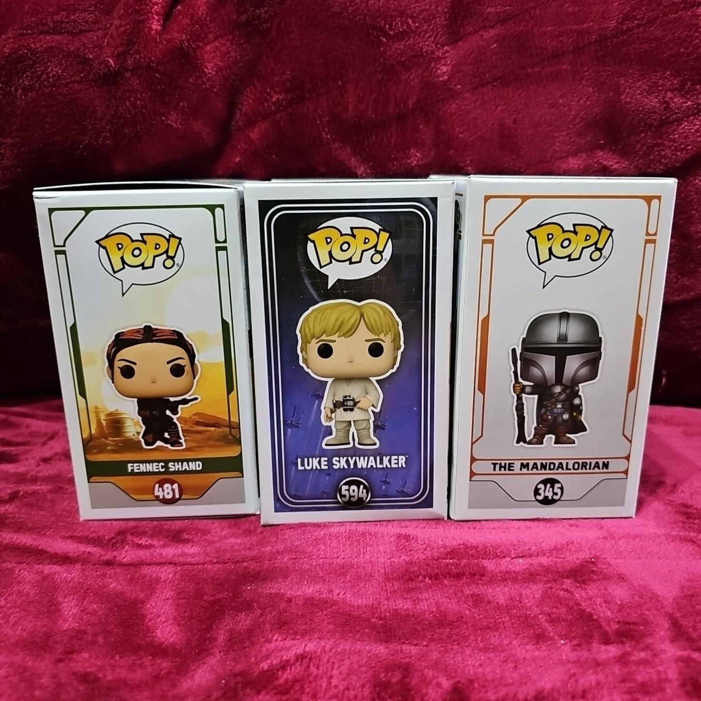 (3) Funko Pops Star Wars Luke Skywalker. Fennec Shand & The Mandalorian Lot