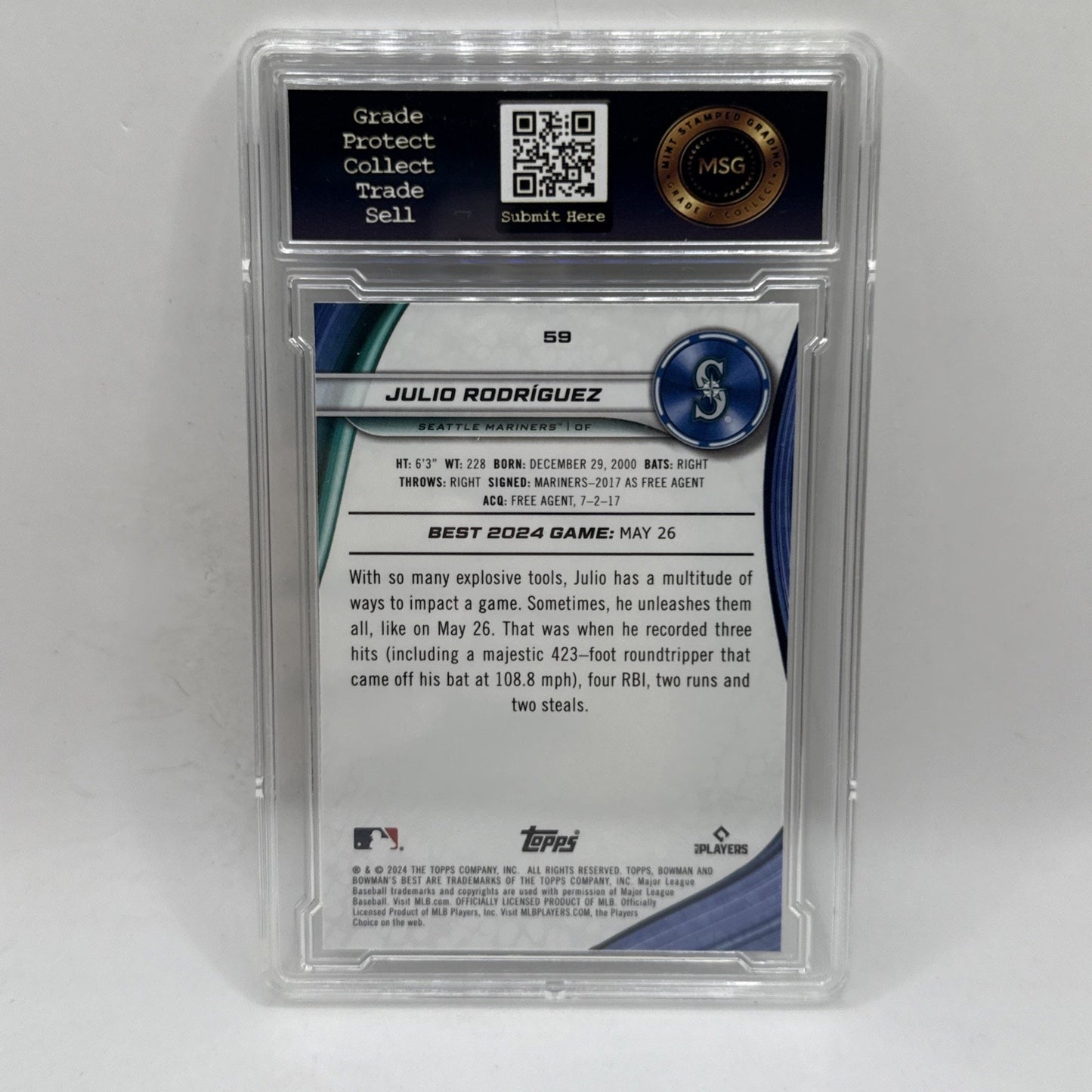 2024 Bowman's Best #59 Julio Rodriguez Green Refractor /99 Mariners Graded 10