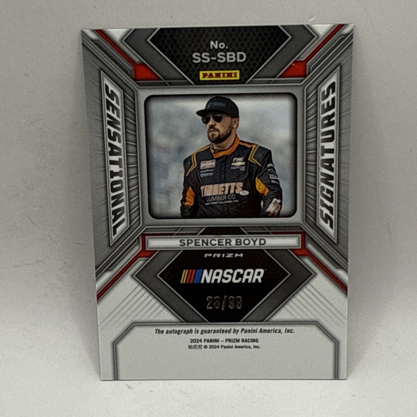 SPENCER BOYD 2024 PRIZM RACING SP SENSATIONAL SIGNATURES RED PRIZM SP /99