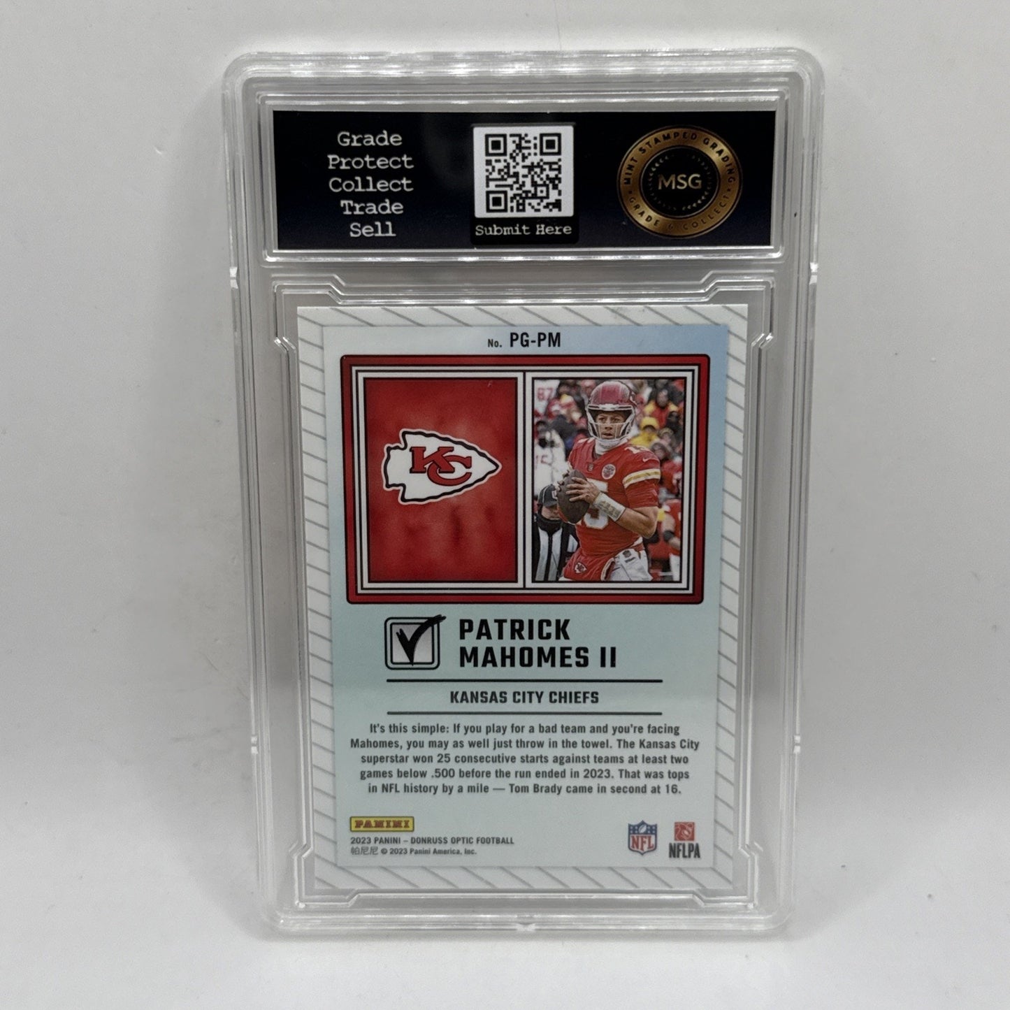 PATRICK MAHOMES II 2023 Donruss Optic PASSING GRADE Insert #PG-PM Graded 9 NFL