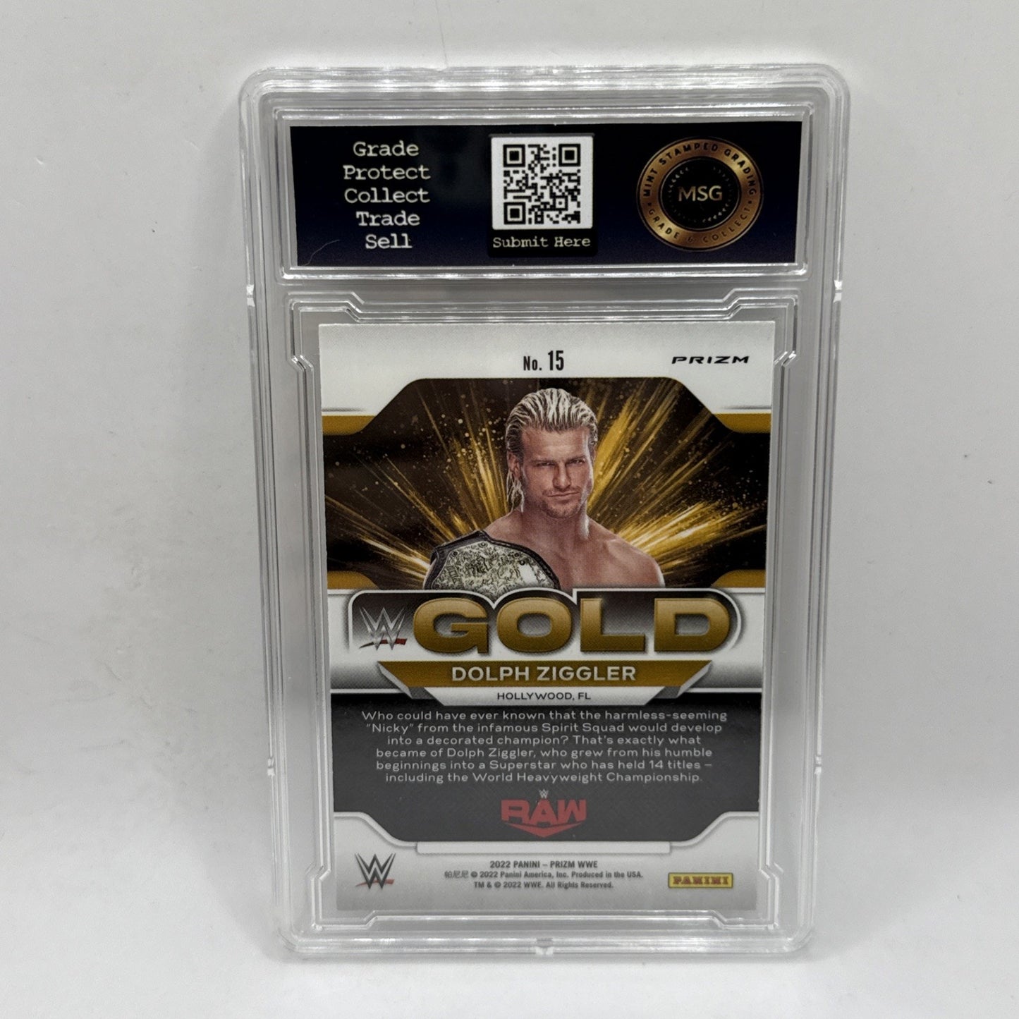 2022 Panini Prizm WWE Dolph Ziggler WWE Gold Green Prizms #15 Graded 9 Mint