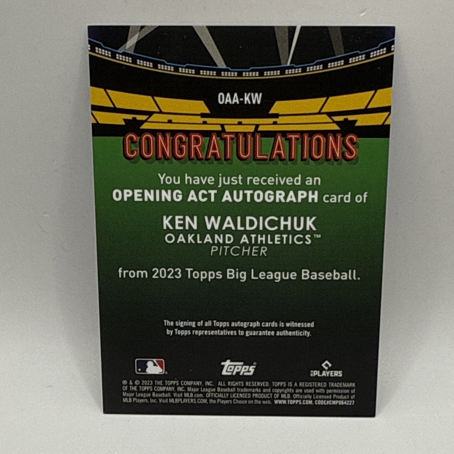 2023 Topps Big League KEN WALDICHUK Opening Act ROOKIE AUTOGRAPH #OAA-KW- OAK As