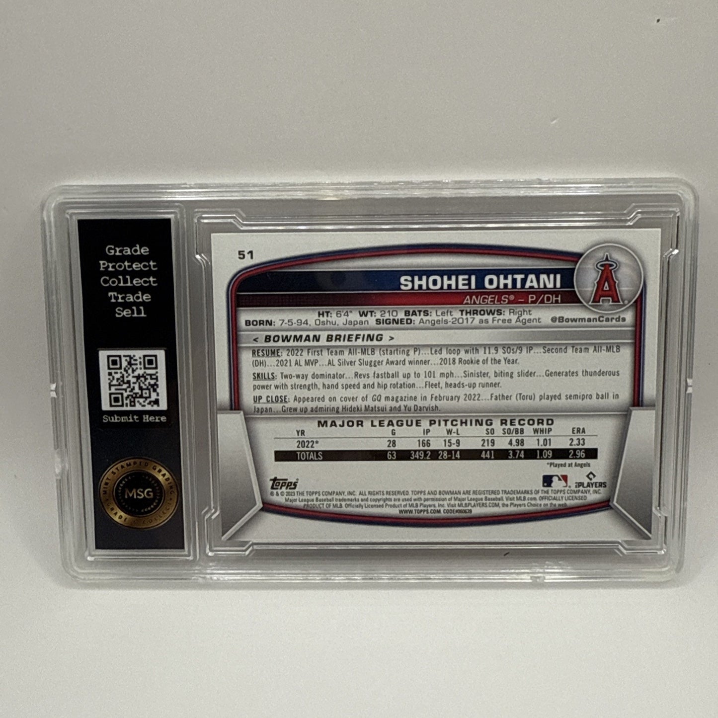 2023 Bowman Shohei Ohtani #51 Graded 10 GEM MINT MLB Angels - Dodgers
