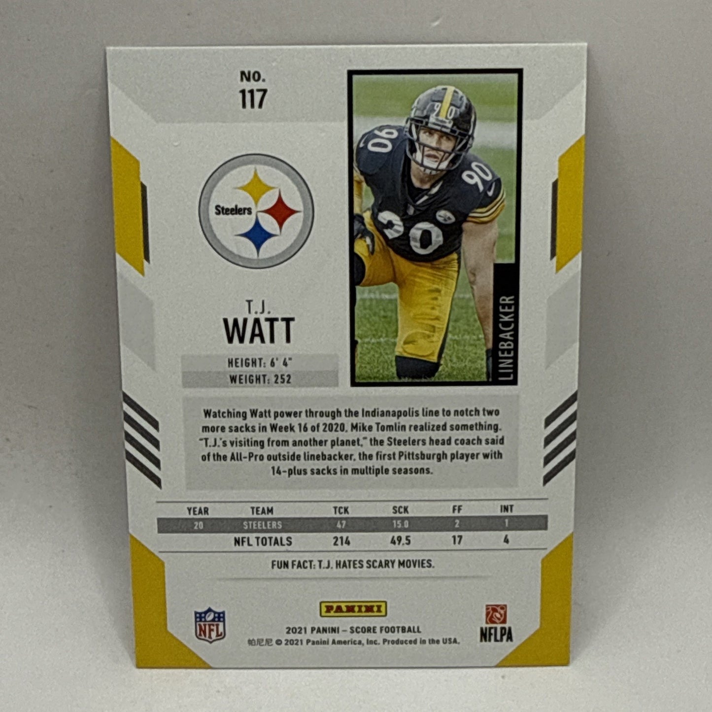 2021 Score Dots Red /460 TJ Watt #117 NFL Steelers Football Card Short Print