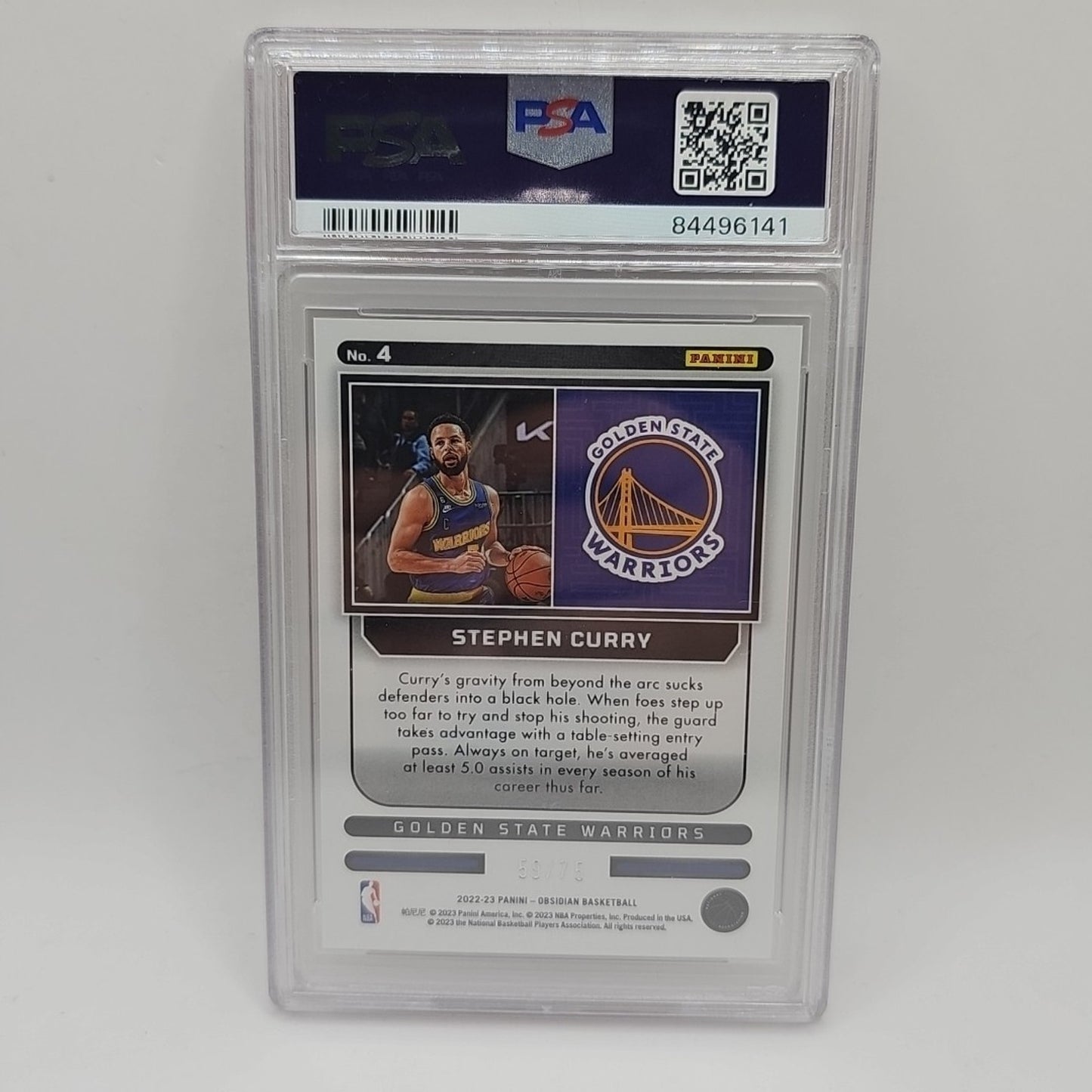 '22 Obsidian Supernova Purple #4 Stephen Curry Warriors SP /75 Graded PSA 9 MINT