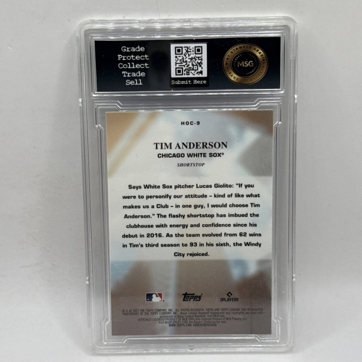 2022 Topps Chrome - Heart of the City #HOC-9 Tim Anderson Graded 9 MLB Chicago