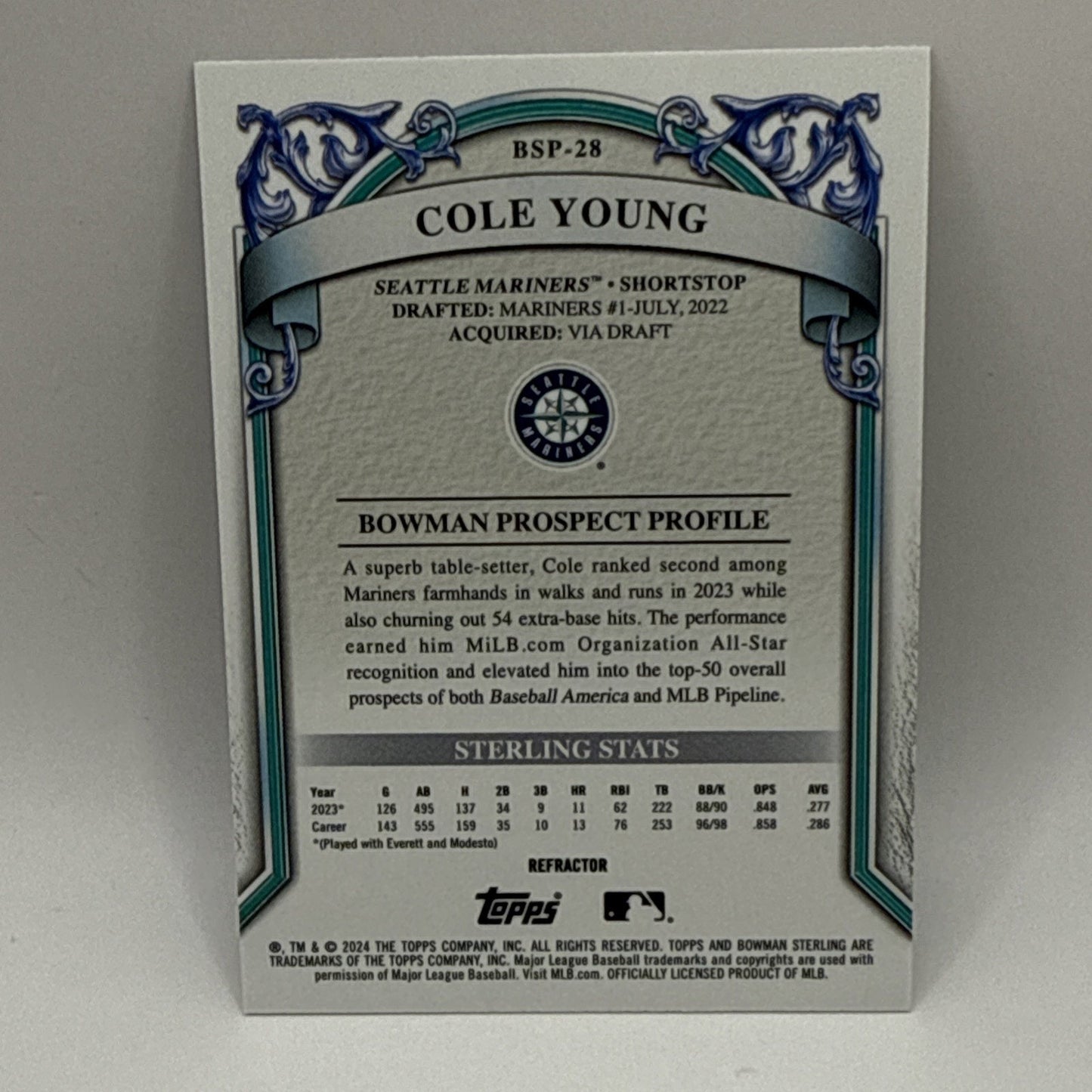 2024 Bowman Sterling-Cole Young /199 #BSP-28 MLB Short Print Seattle Mariners