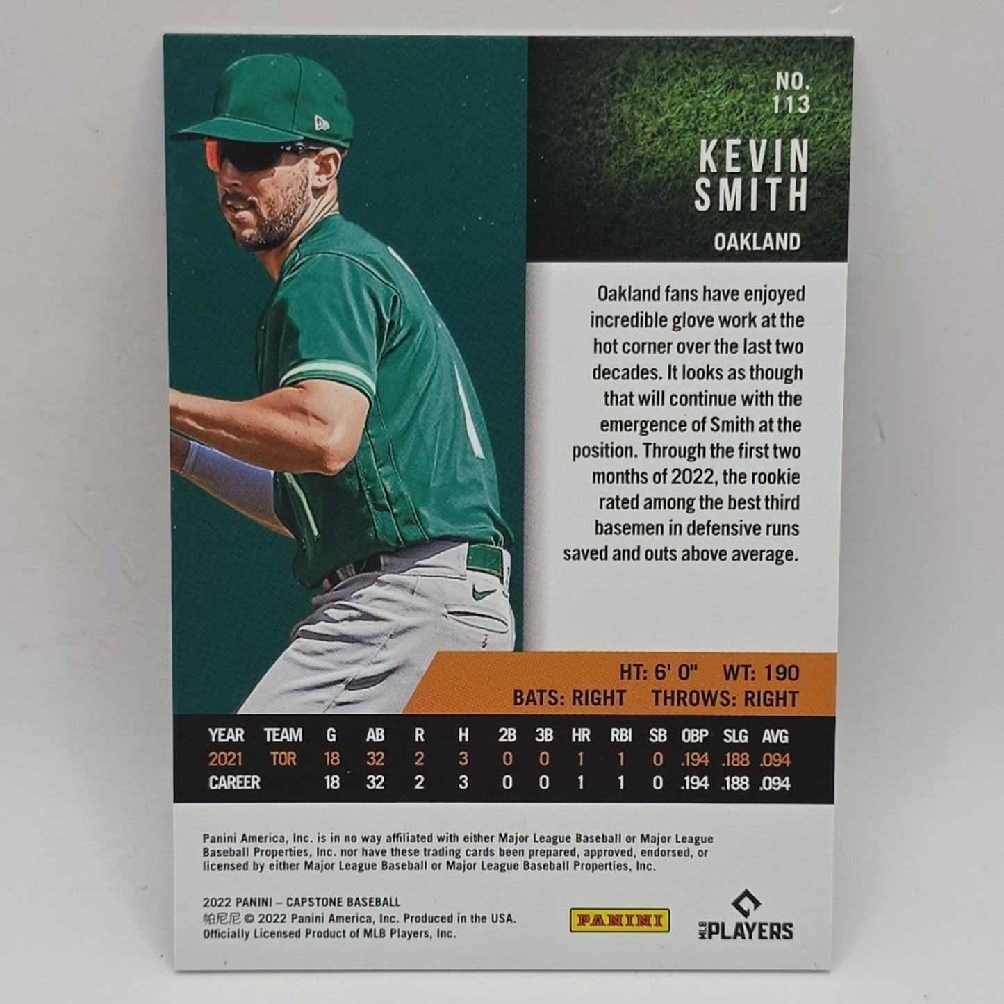 2022 Panini Capstone #113 Kevin Smith MLB Oakland Athletics SP /20