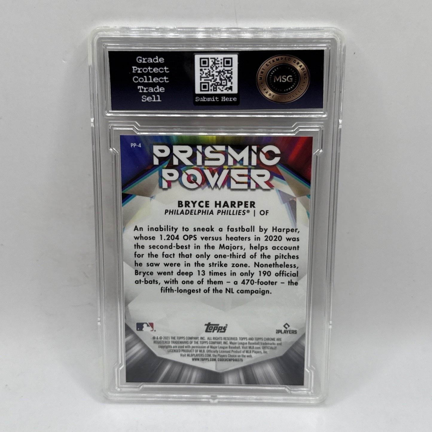 2021 Topps Chrome Baseball Bryce Harper Prismic Power #PP-4 Phillies Graded 9