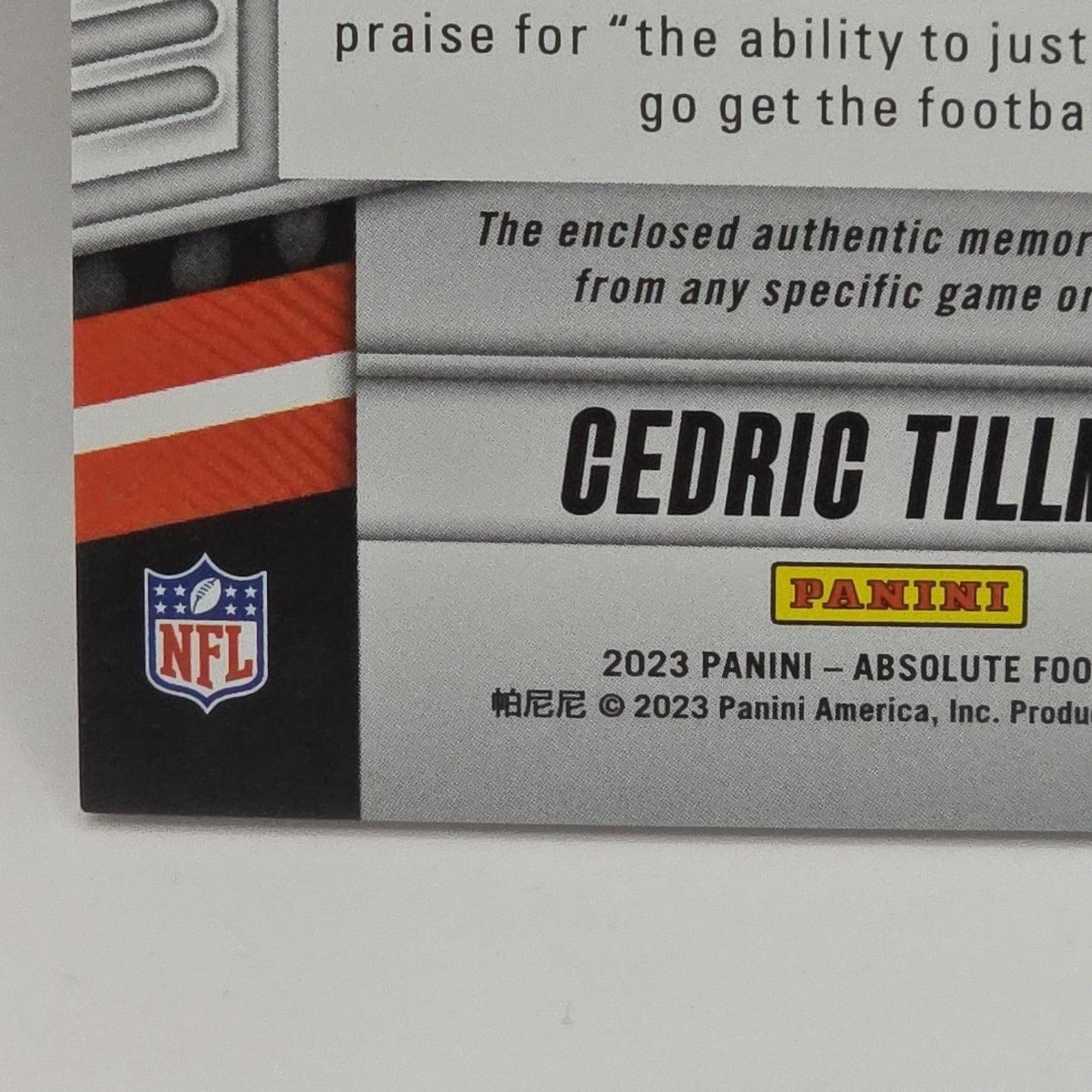 2023 Panini Absolute War Room Materials Cedric Tillman #WR-CTI Browns /199