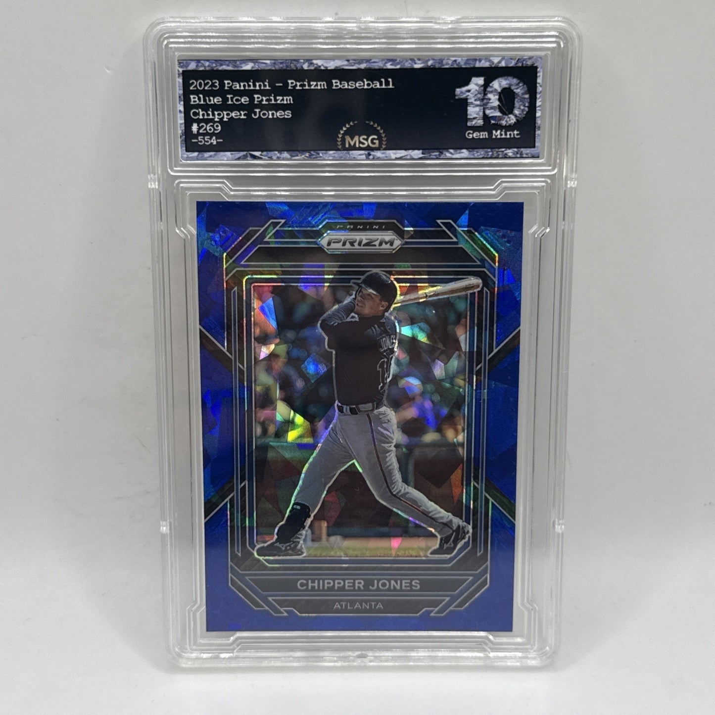 2023 Panini Prizm - Chipper Jones #269 Blue Ice Prizm MLB Graded 10 Gem Atlanta