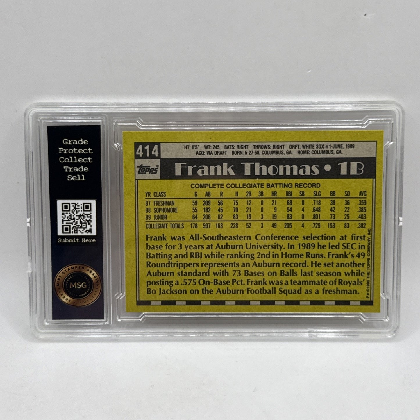 1990 Topps #414 Frank Thomas HOF Rookie Chicago White Sox Graded 6 MLB Card
