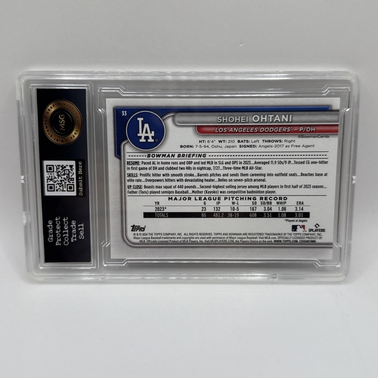 SHOHEI OHTANI 2024 Bowman #33 LA DODGERS MVP GRADED 10 GEM MINT