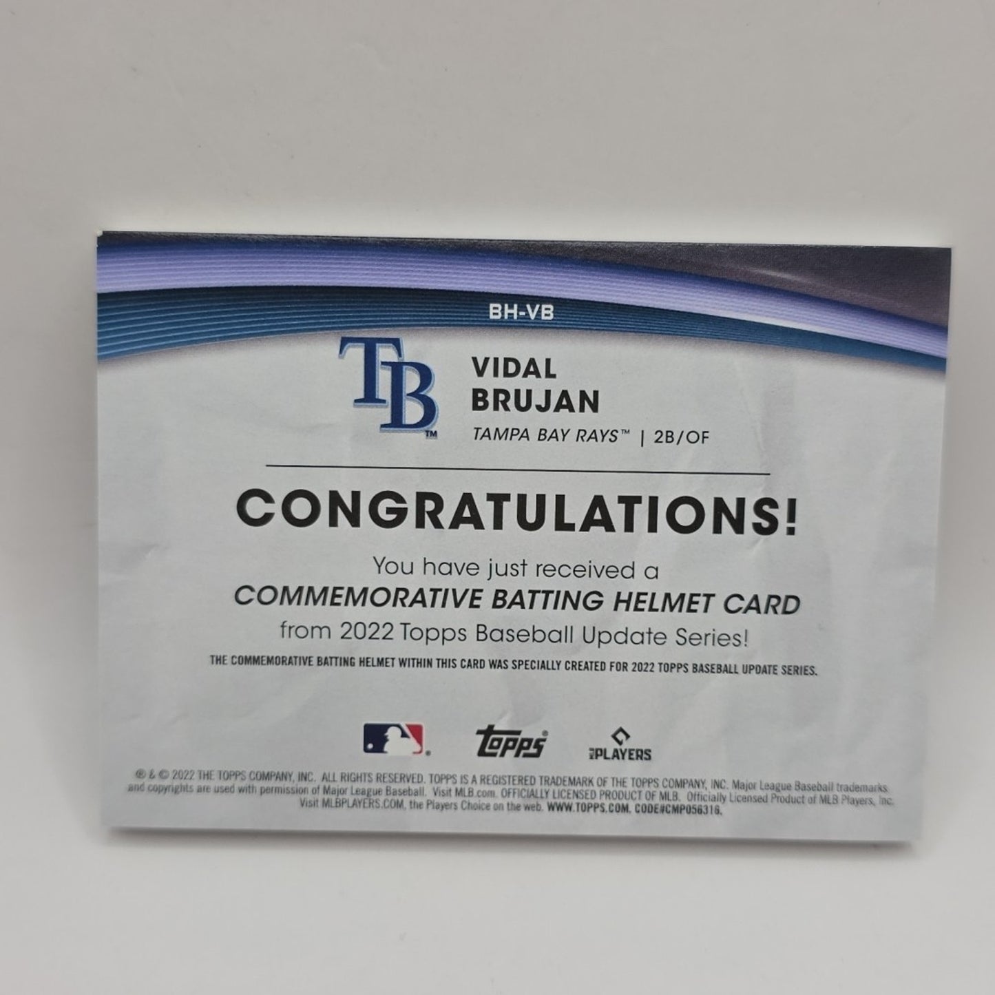 2022 Topps Series Two VIDAL BRUJAN RC Commemorative Batting Helmet BH-VB RAYS