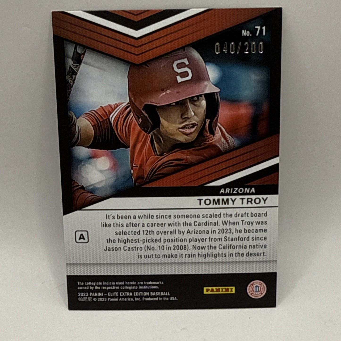 2023 Panini Elite Extra Edition Tommy Troy Prime Numbers /200 #71 RC - DBacks