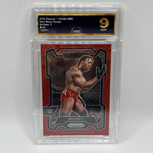 Booker T 2024 Panini Prizm WW Red Wave Prizm #160 WWE Legends Graded 9 Mint